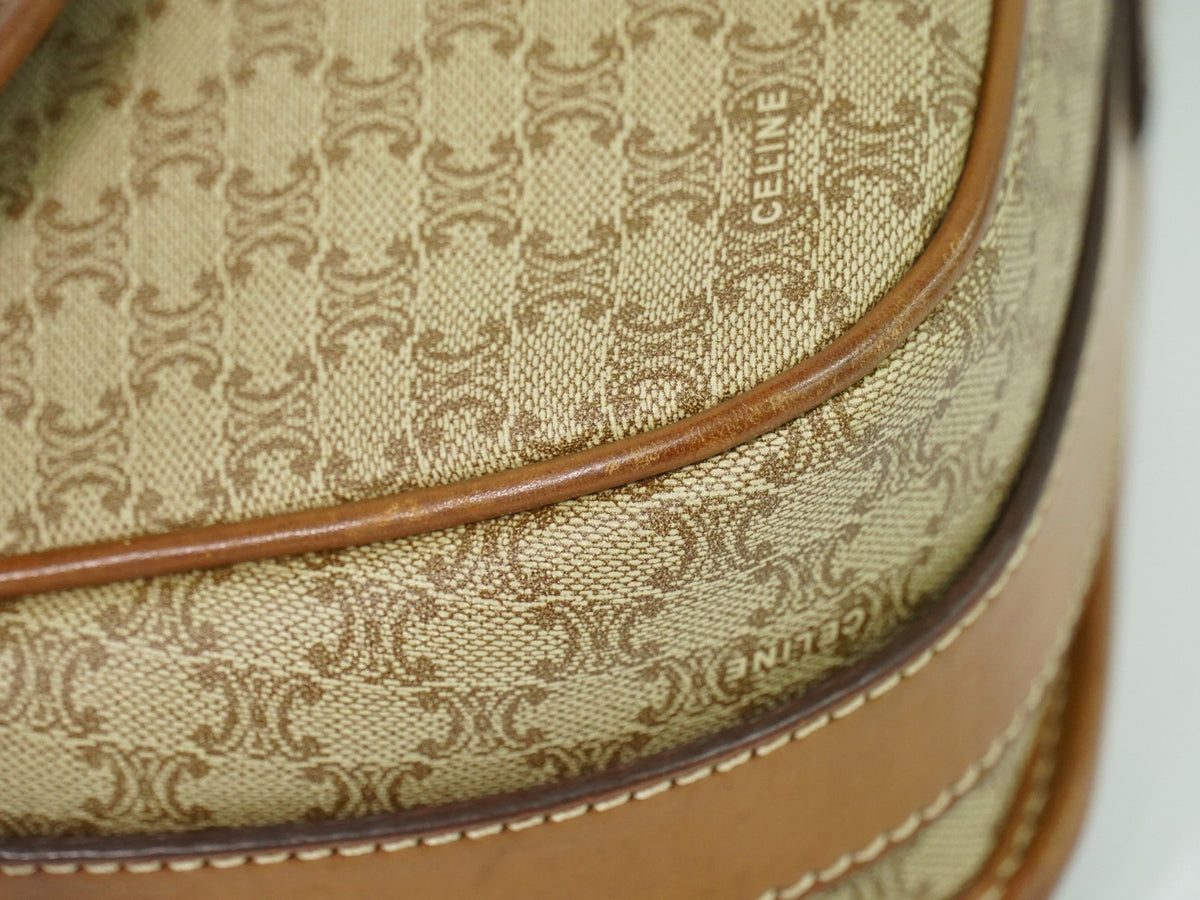 Celine Vintage Macadam Canvas and Leather, Beige, Canvas, Shoulder Bag