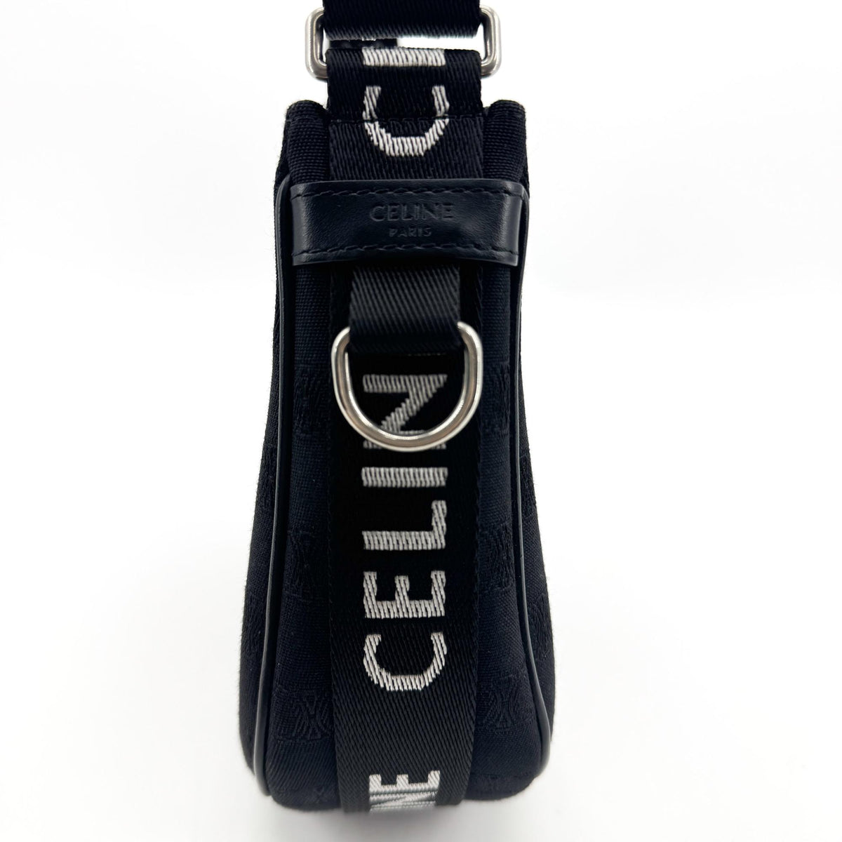 Celine Ava Triomphe Coated Canvas, Black, Textile, Handbag