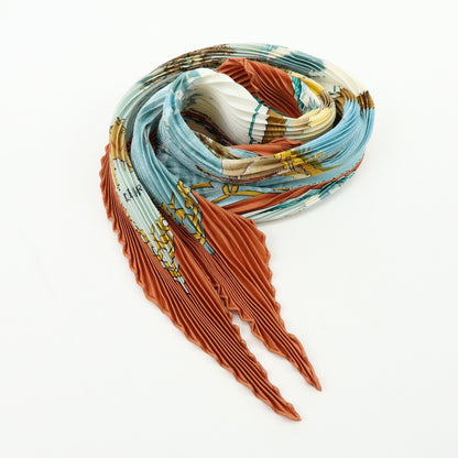 Hermes Gronland Pleated Silk, Brown, Silk, Scarf