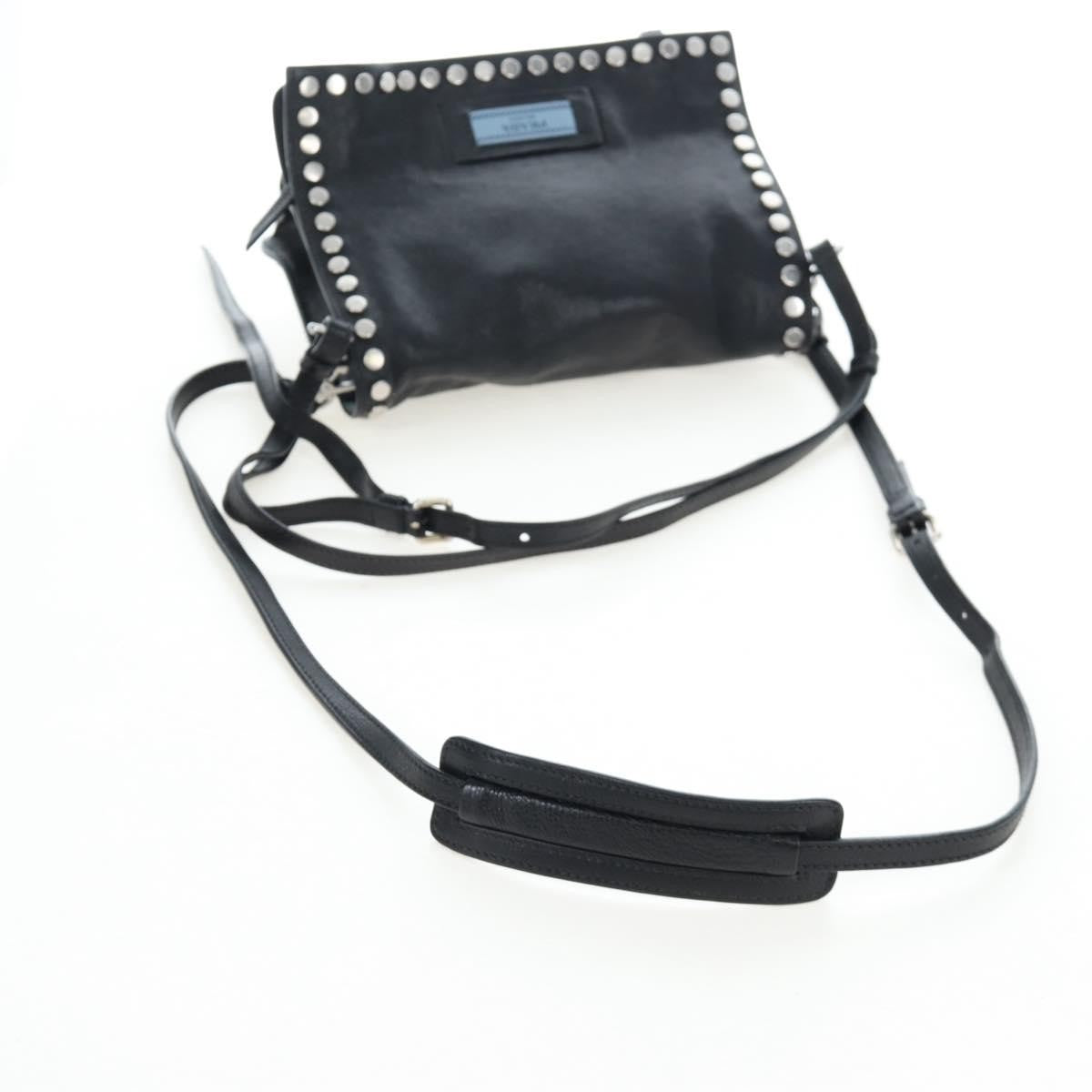 Prada Etiquette Flap Studded Glace Calfskin, Black, Leather, Handbag