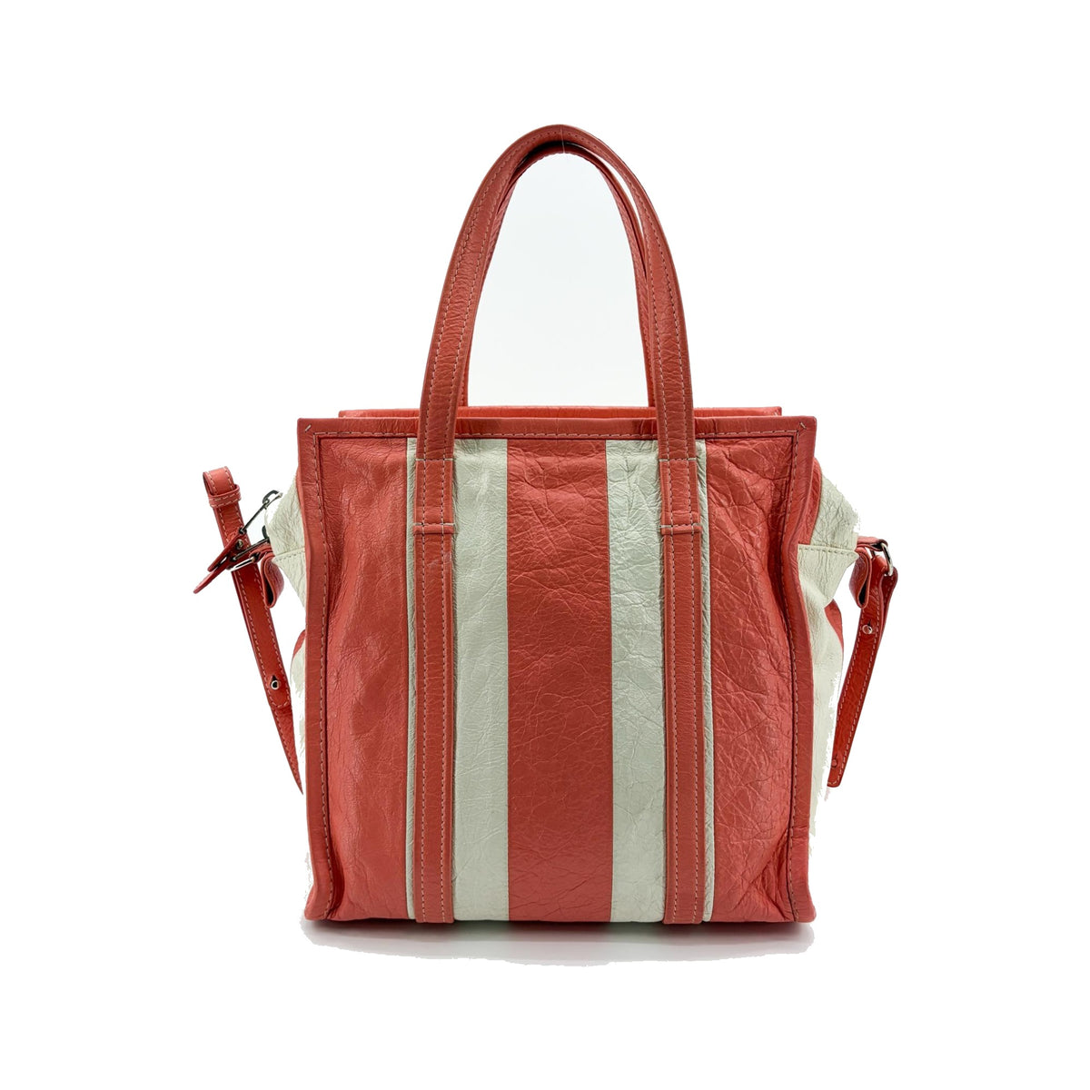 Balenciaga Bazar Striped Leather, White, Leather, Tote Bag