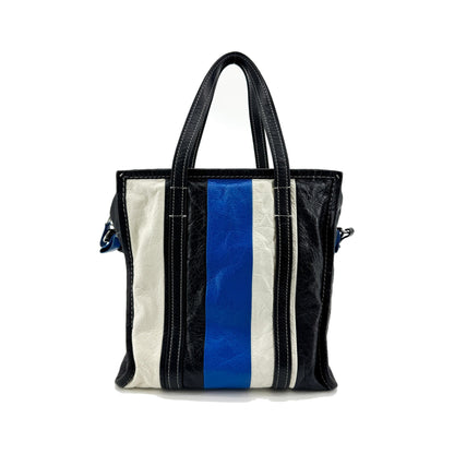 Balenciaga Bazar Striped Leather, Black, Leather, Tote Bag