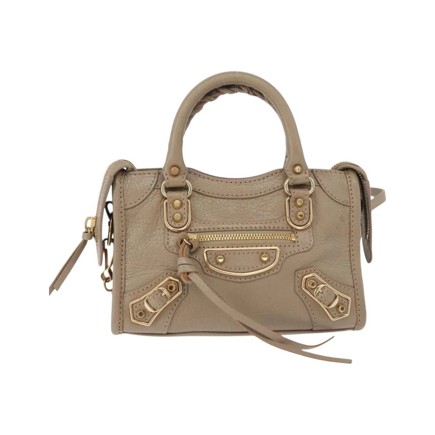 Balenciaga City Classic Studs Leather, Beige, Leather, Handbag