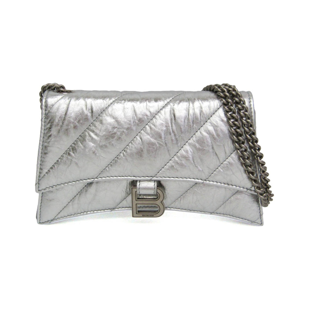 Balenciaga Crush Chain Flap Leather, Silver, Leather, Handbag