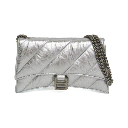 Balenciaga Crush Chain Flap Leather, Silver, Leather, Handbag