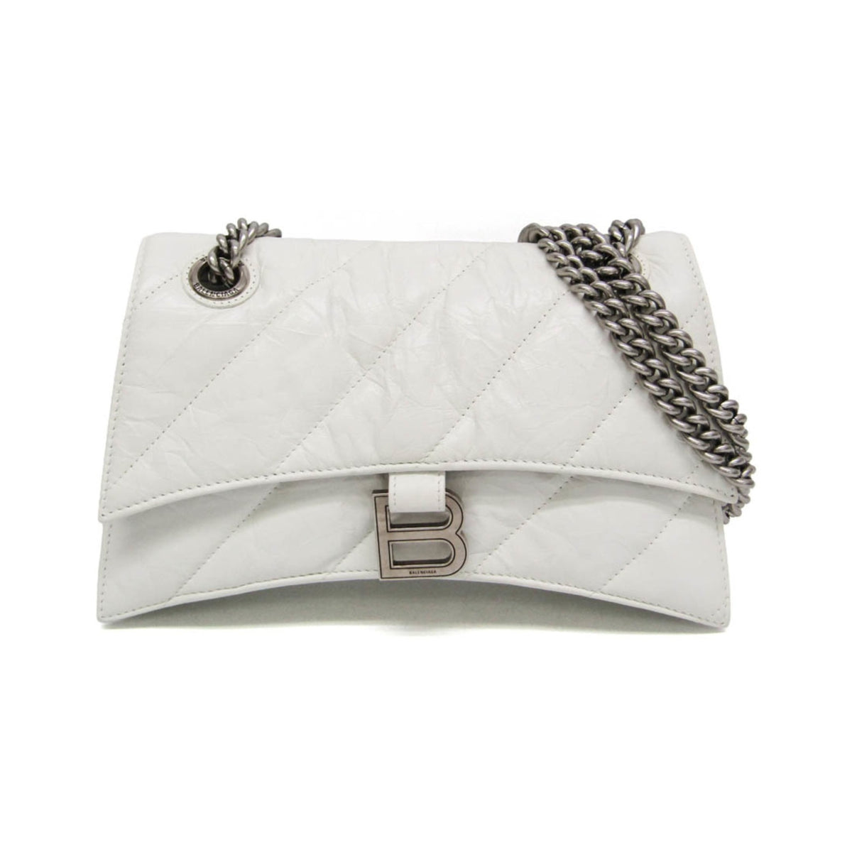 Balenciaga Crush Chain Flap Quilted Crushed Calfskin, White, Leather, Handbag
