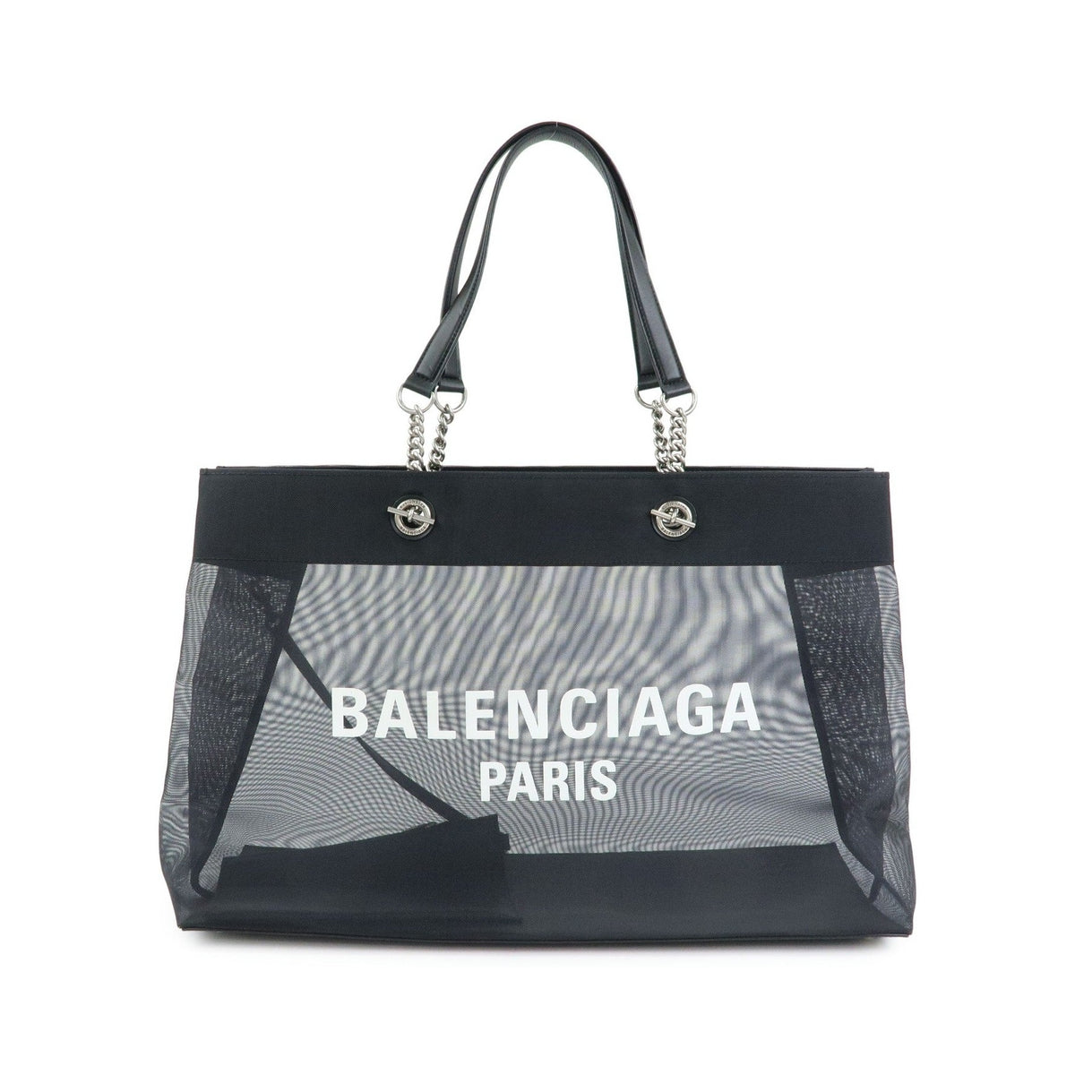 Balenciaga Duty Free Mesh with Leather, Black, Mesh, Tote Bag