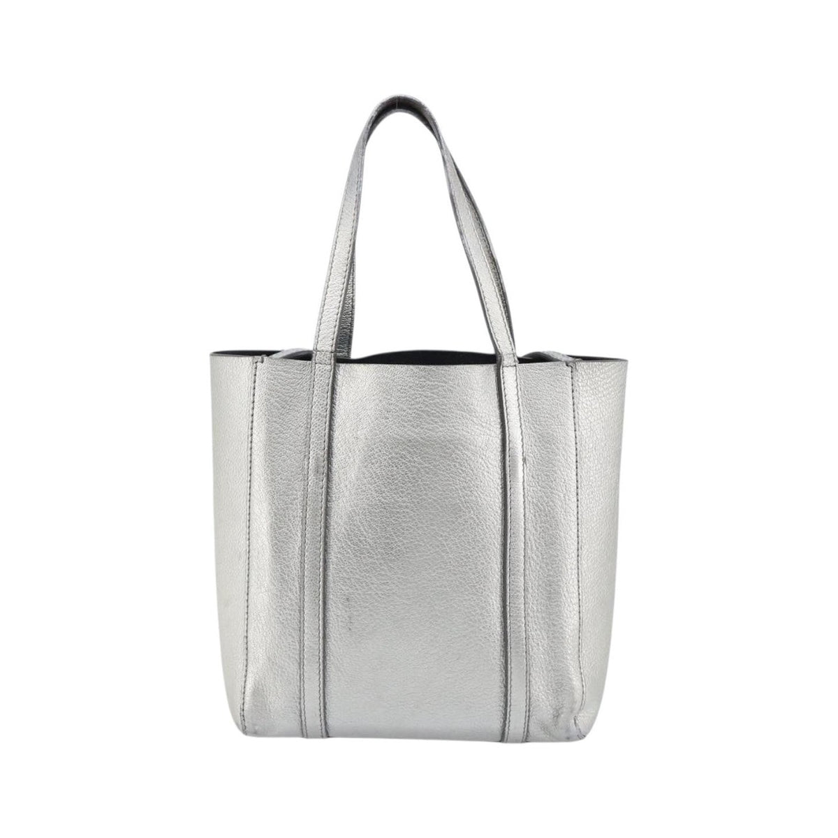 Balenciaga Everyday Glitter Leather, Silver, Leather, Tote Bag