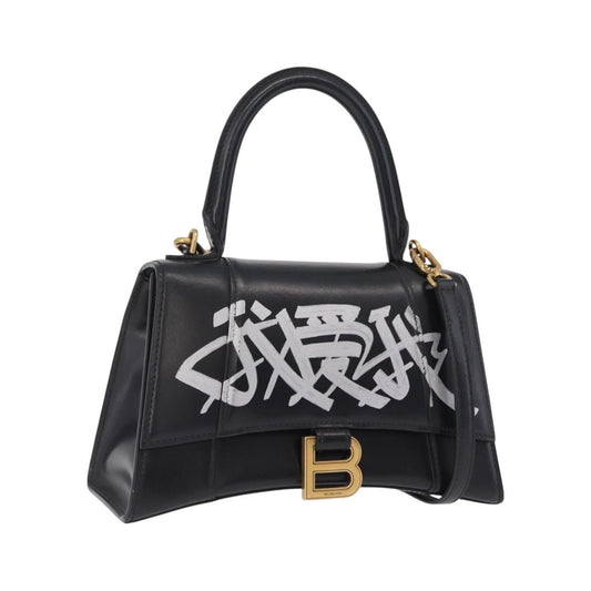 Balenciaga Graffiti Hourglass Top Handle Leather, Black, Leather, Handbag