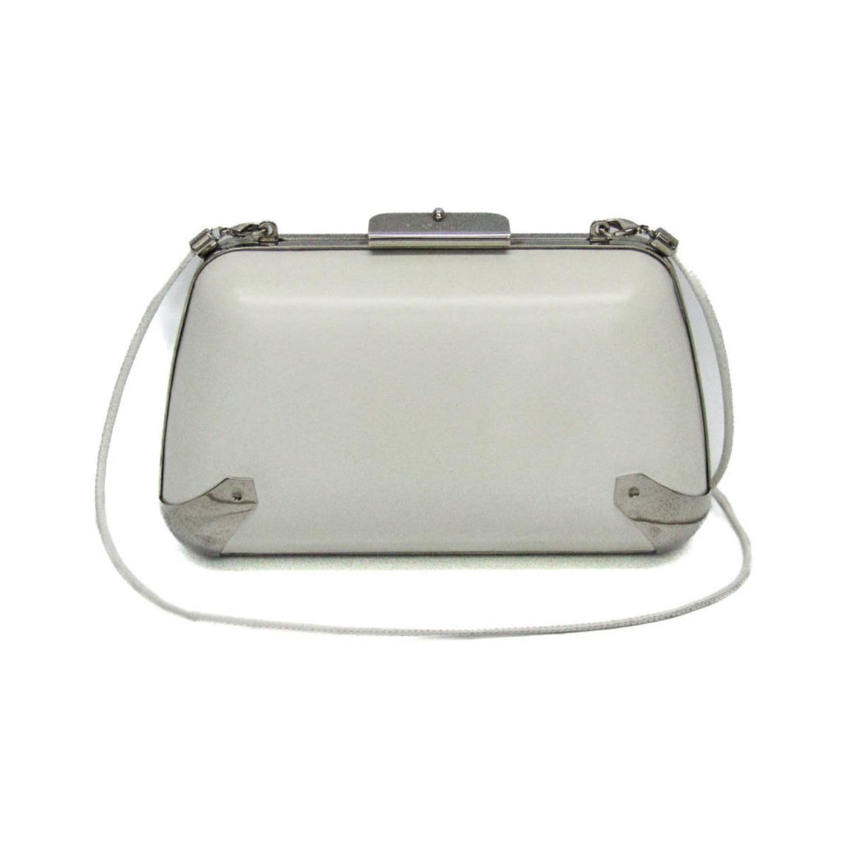 Balenciaga Hard Case Clutch Leather with Metal Detail, White, Leather, Clutch