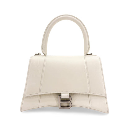 Balenciaga Hourglass Top Handle Leather, White, Leather, Handbag