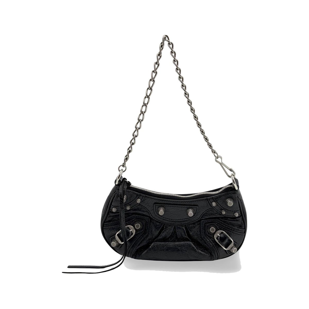 Balenciaga Le Cagole Giant Studs Chain Leather, Black, Leather, Shoulder Bag