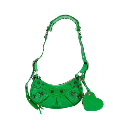 Balenciaga Le Cagole Giant Studs Leather, Green, Leather, Shoulder Bag