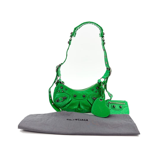 Balenciaga Le Cagole Giant Studs Leather, Green, Leather, Shoulder Bag