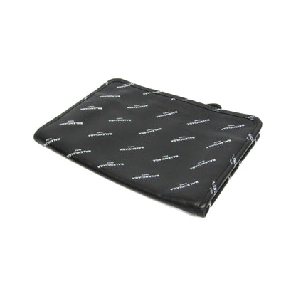 Balenciaga Logo Bazar Leather, Black, Leather, Clutch