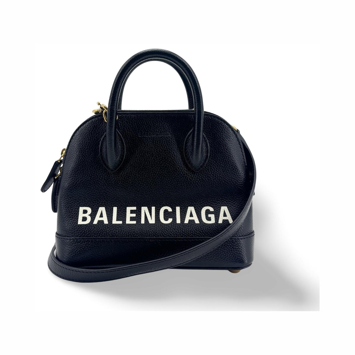 Balenciaga Logo Ville Leather, Black, Leather, Handbag