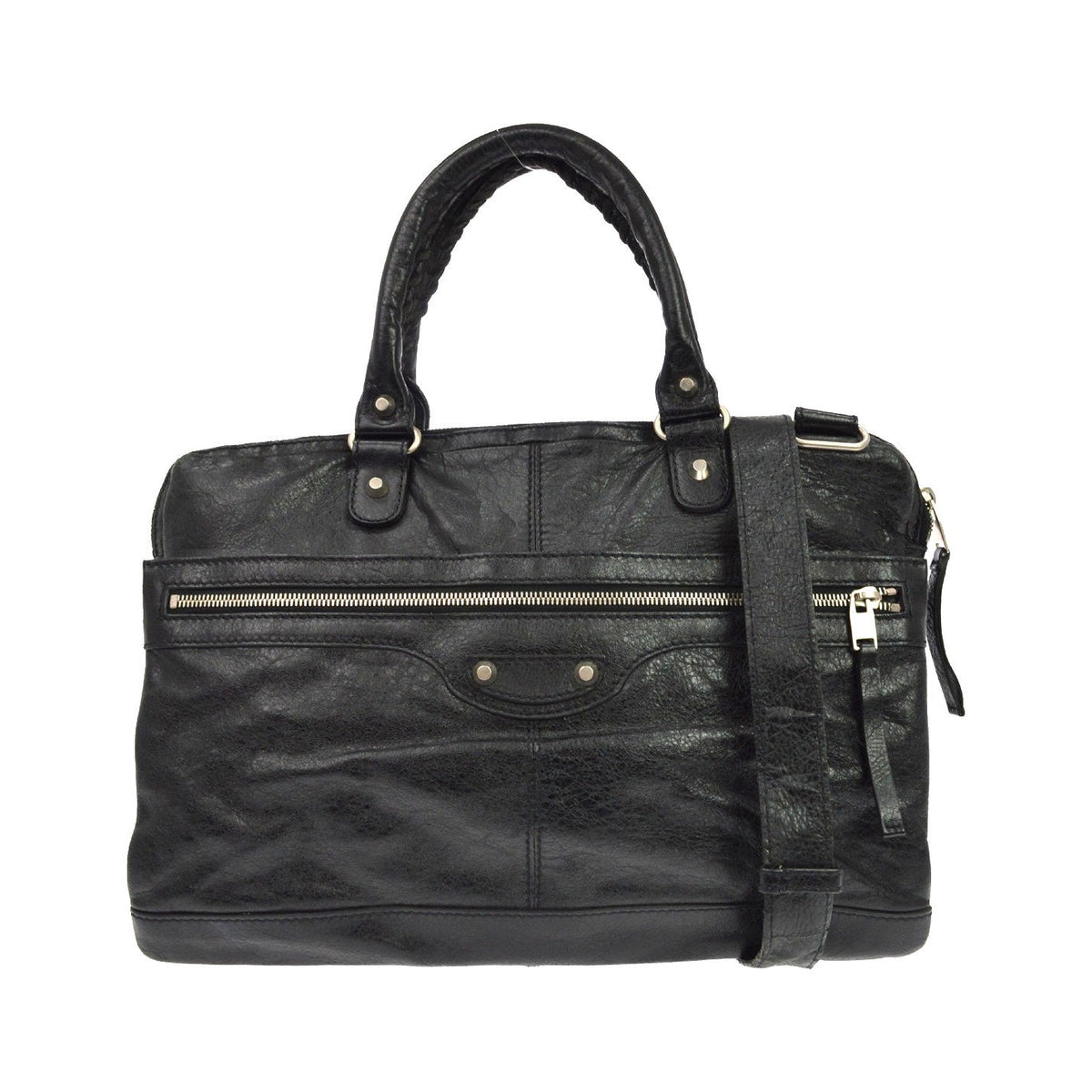 Balenciaga Mini Folder Leather, Black, Leather, Handbag
