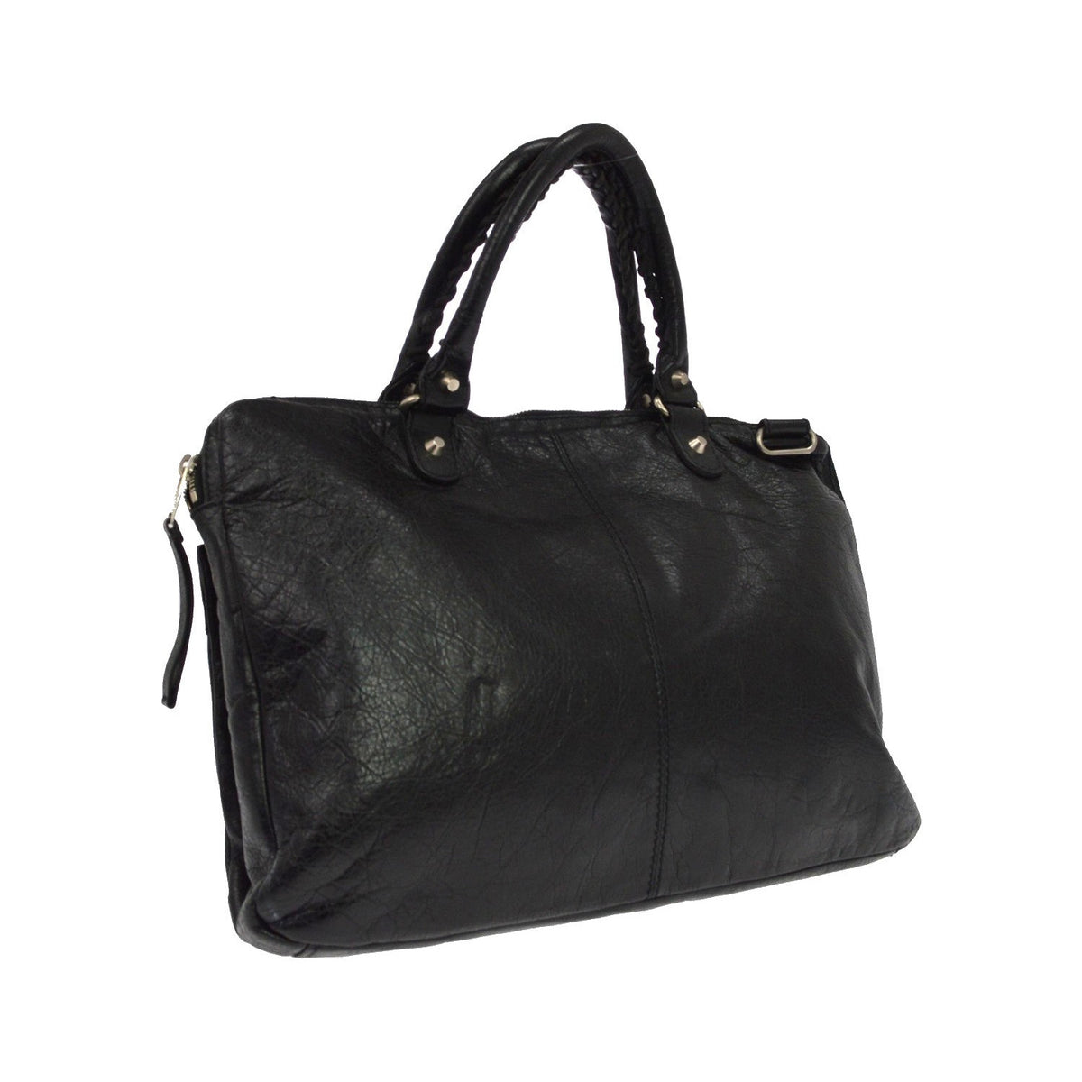 Balenciaga Mini Folder Leather, Black, Leather, Handbag