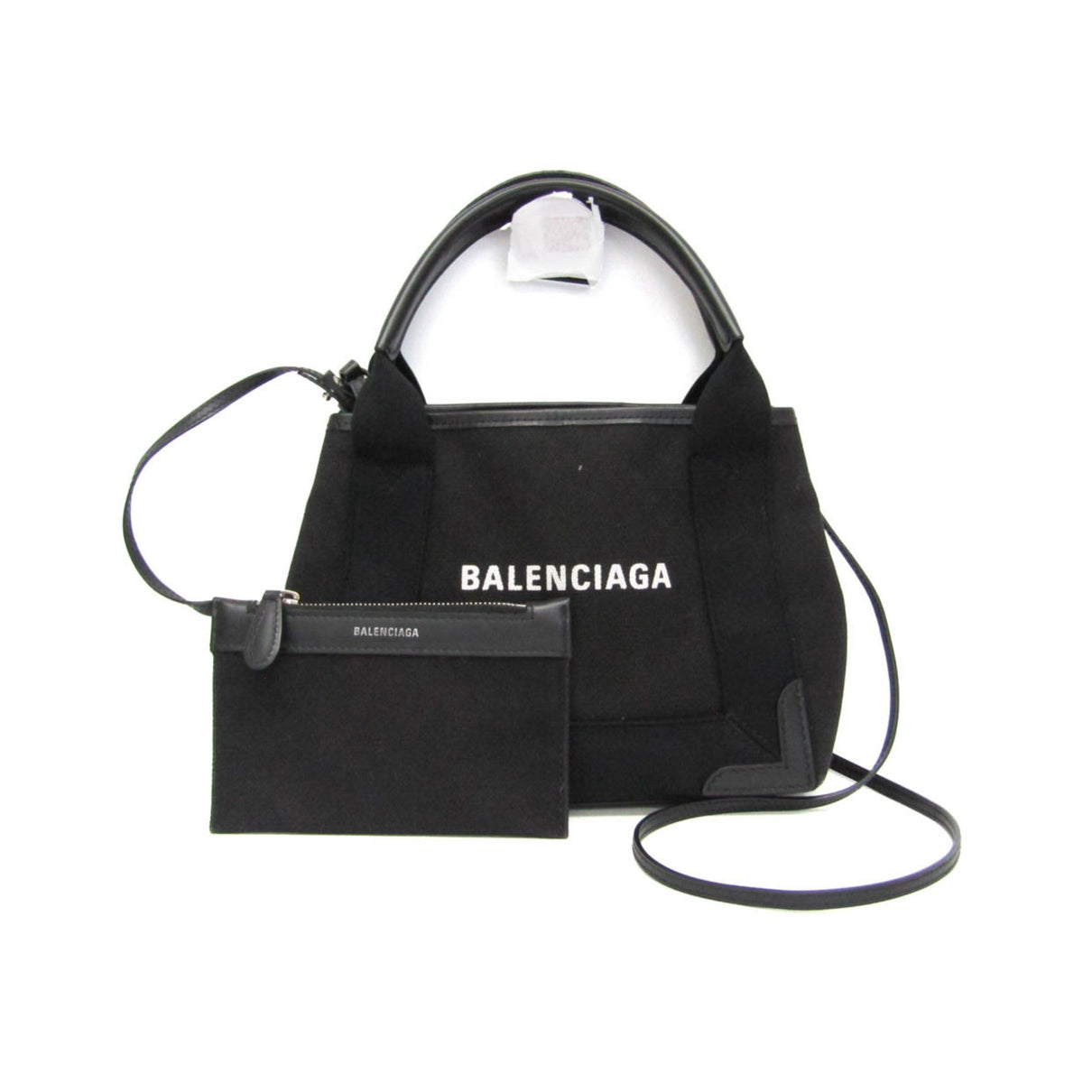 Balenciaga Navy Cabas Canvas with Leather, Black, Canvas, Tote Bag