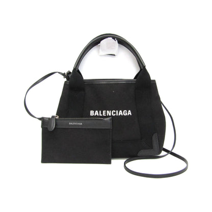 Balenciaga Navy Cabas Canvas with Leather, Black, Canvas, Tote Bag