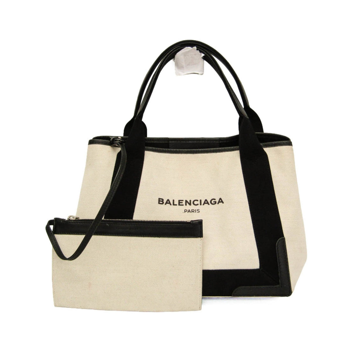 Balenciaga Navy Cabas Canvas with Leather, White, Canvas, Tote Bag