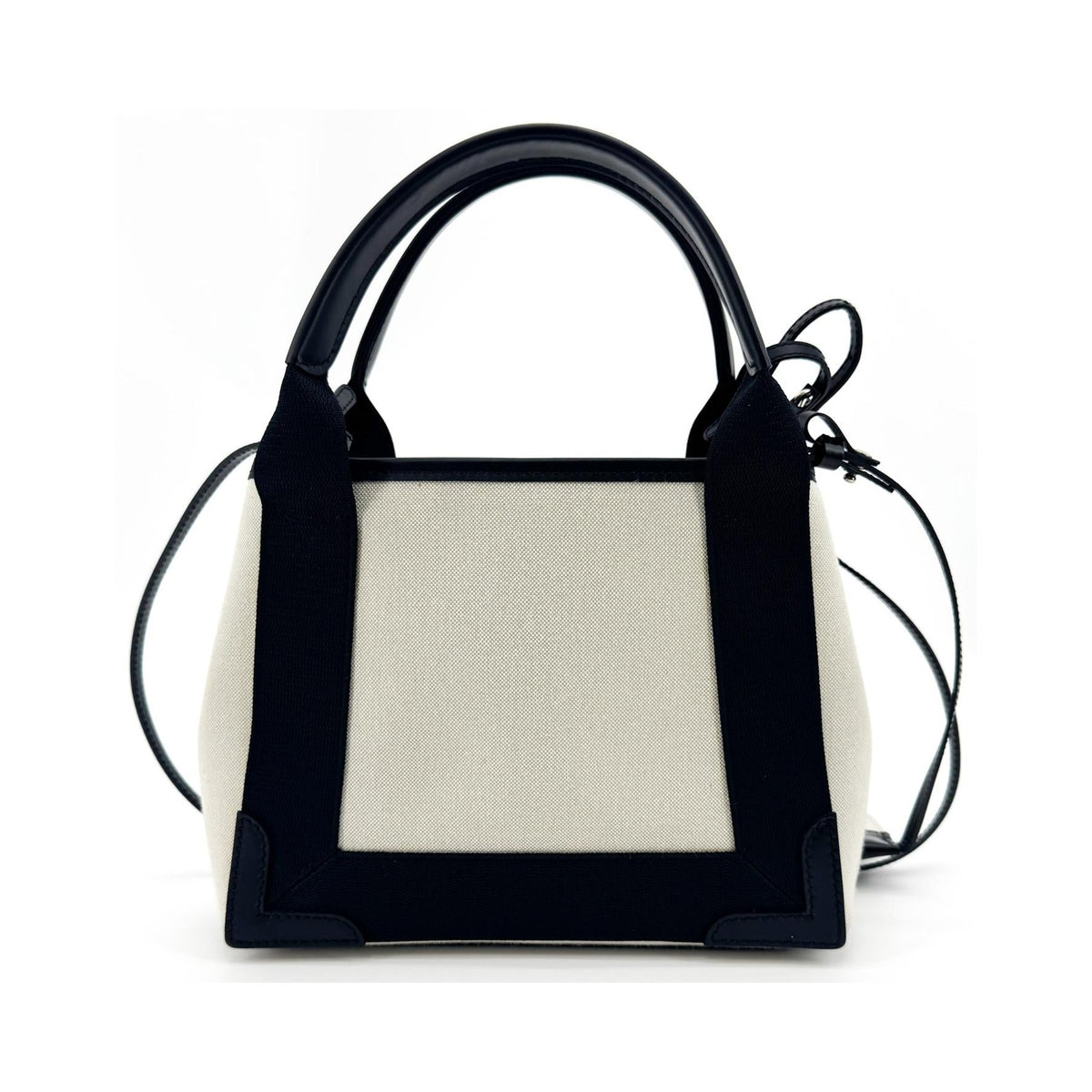 Balenciaga Navy Cabas Canvas with Leather, Black, Canvas, Tote Bag