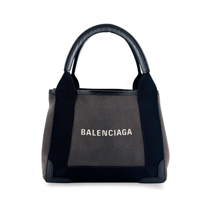 Balenciaga Navy Cabas Canvas with Leather, Black, Canvas, Tote Bag