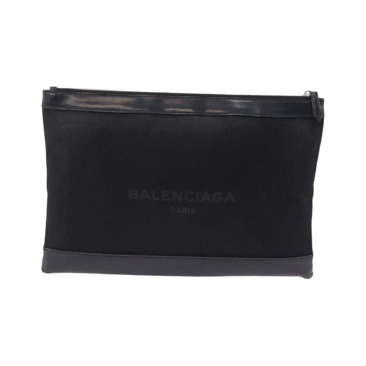 Balenciaga Navy Zip Canvas and Leather, Black, Canvas, Clutch