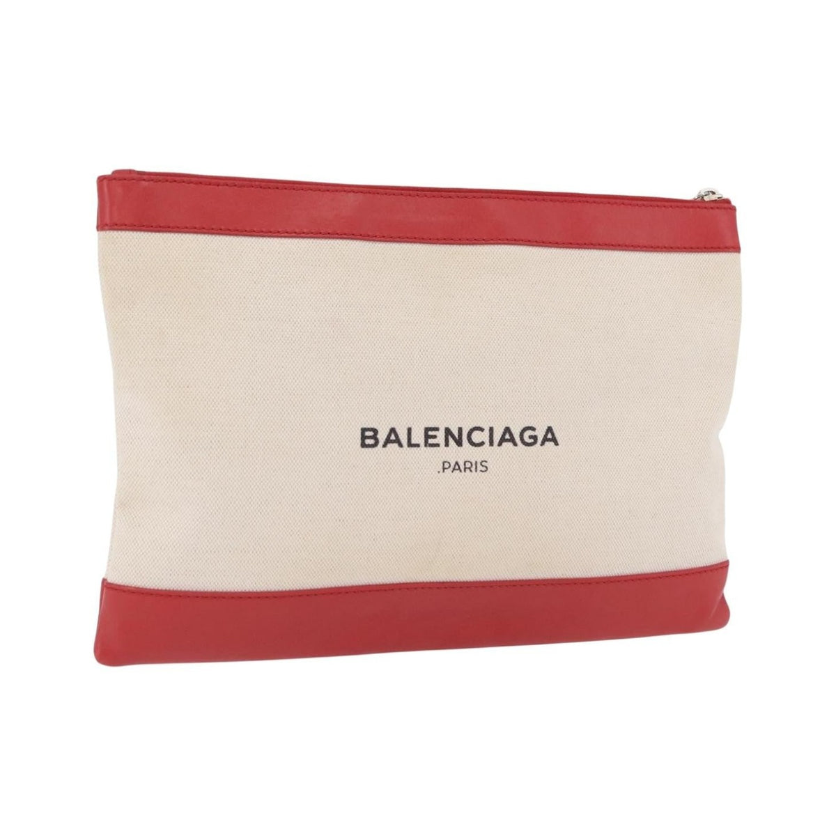 Balenciaga Navy Zip Canvas and Leather, Beige, Canvas, Clutch