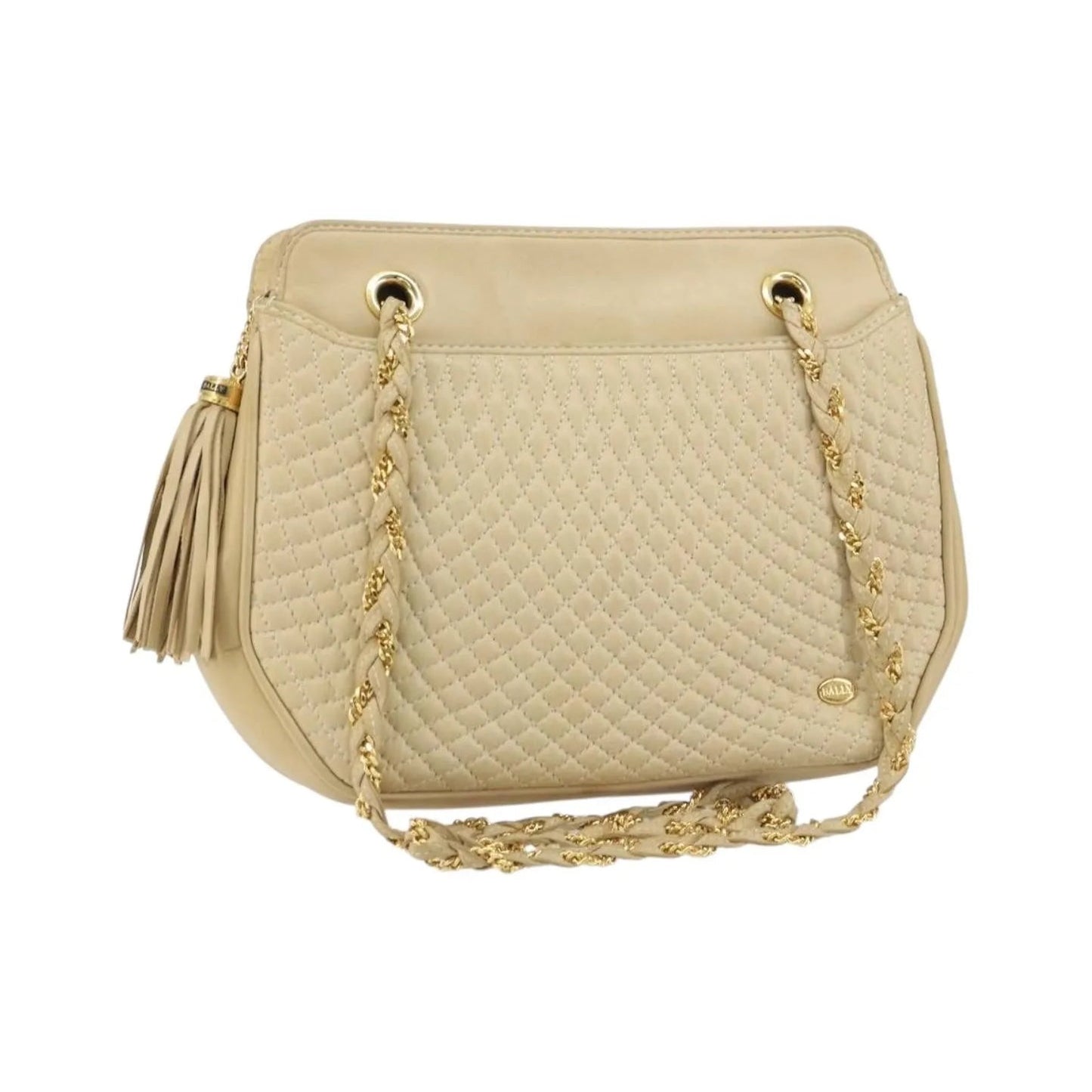 Bally Vintage Chain Quilted Leather, Beige, Leather, Shoulder Bag