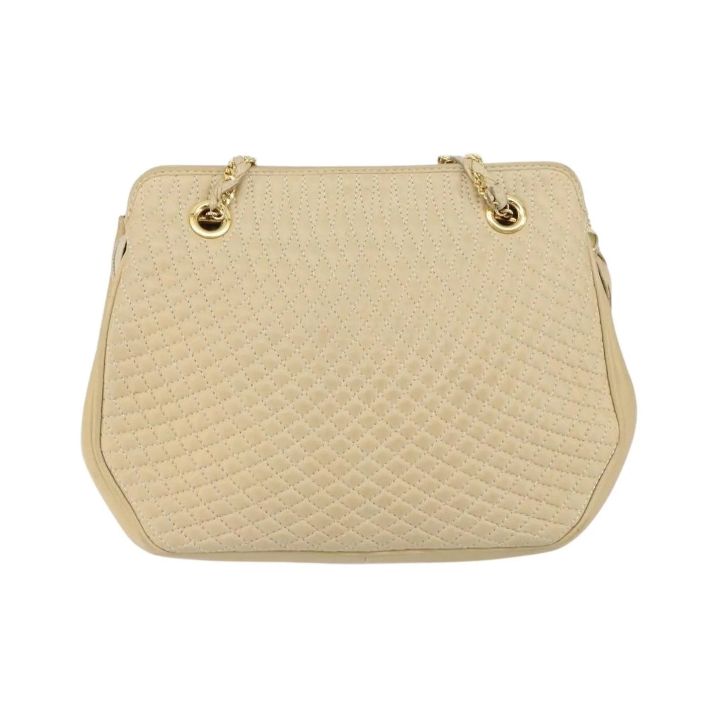 Bally Vintage Chain Quilted Leather, Beige, Leather, Shoulder Bag