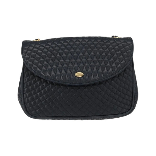Bally Vintage Chain Quilted Leather, Navy, Leather, Shoulder Bag