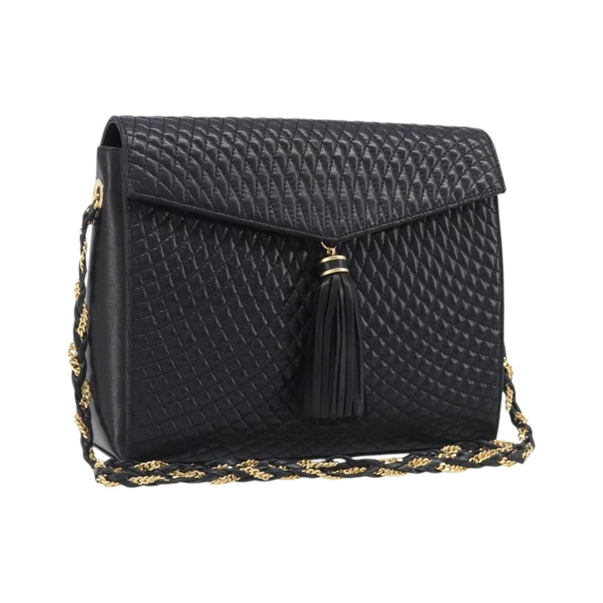 Bally Vintage Chain Quilted Leather, Black, Leather, Shoulder Bag