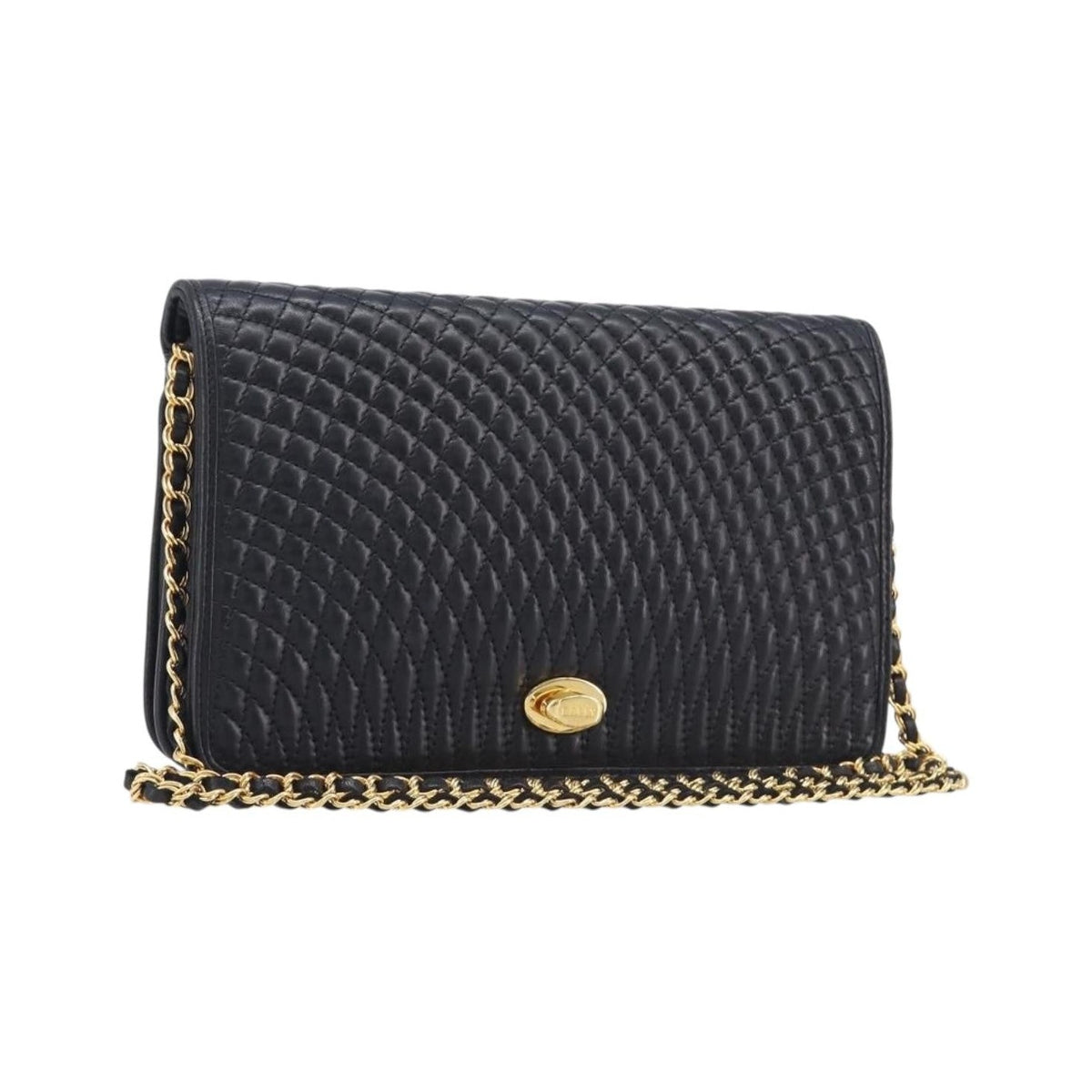 Bally Vintage Chain Quilted Leather, Black, Leather, Shoulder Bag
