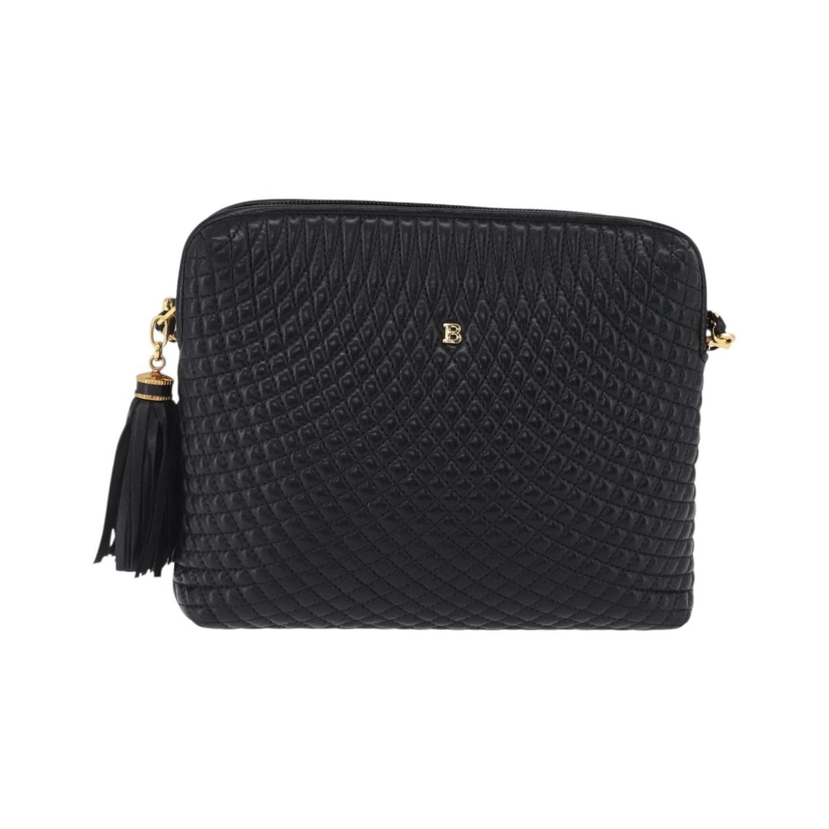 Bally Vintage Chain Quilted Leather, Black, Leather, Shoulder Bag