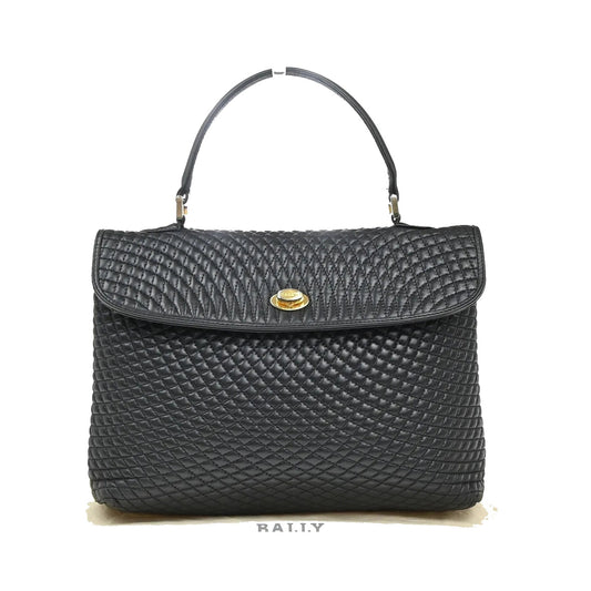 Bally Vintage Quilted Leather, Black, Leather, Handbag