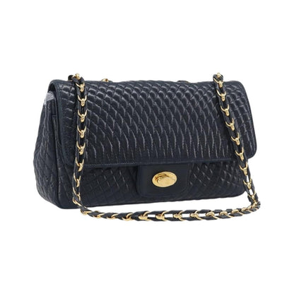 Bally Vintage Quilted Leather, Navy, Leather, Shoulder Bag