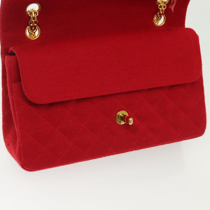 Chanel Vintage Classic Double Flap Bag Quilted Wool, RED, COTTON, Shoulder bag
