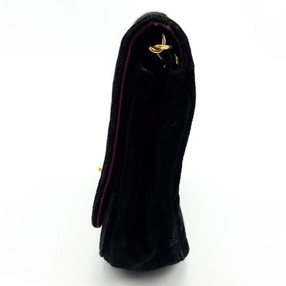Chanel CC Half Moon Clutch Quilted Velvet, Black, Velvet, Clutch