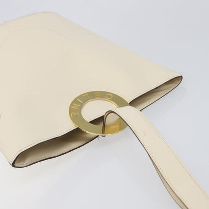 Celine Vintage Circle Logo Leather, White, Leather, Crossbody Bag