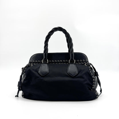 Prada Whipstitch Frame Satchel Tessuto and Leather, Black, Nylon, Handbag
