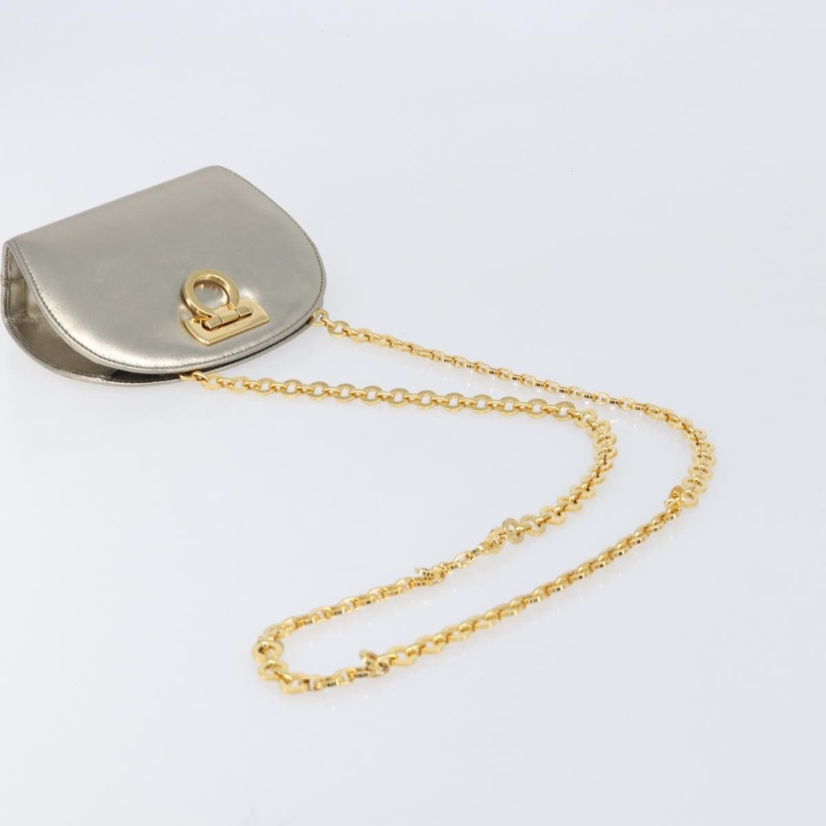 Salvatore Ferragamo Gancini Chain Leather, Gold, Leather, Shoulder Bag