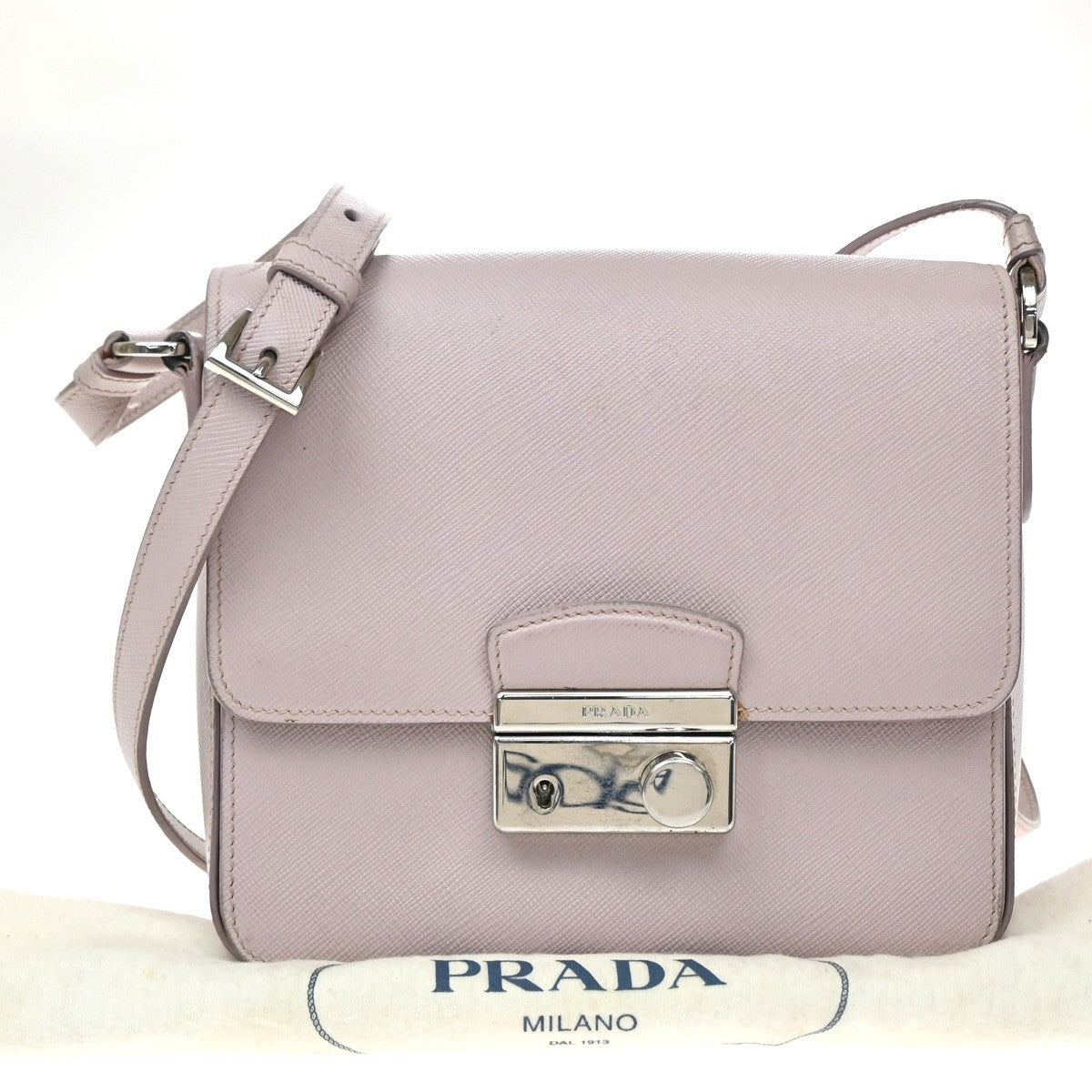 Prada Sound Flap Embroidered Saffiano, Pink, Leather, Shoulder Bag