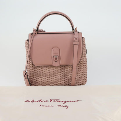 Salvatore Ferragamo Boxyz Top Handle Woven Leather, Pink, Leather, Handbag