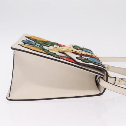 Gucci Sylvie Top Handle Embroidered Leather, White, Leather, Handbag