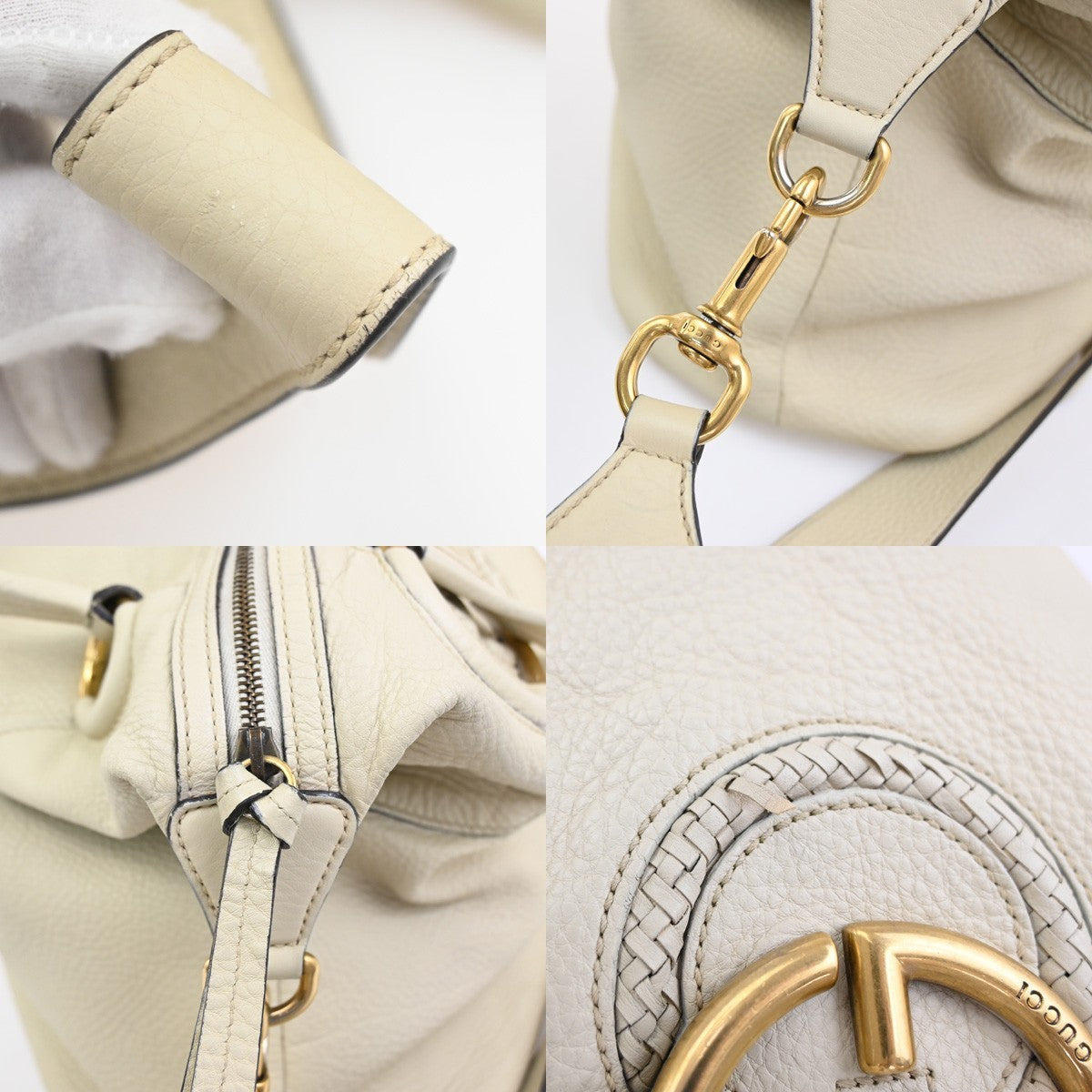 Gucci Twill Satchel Leather, White, Leather, Shoulder Bag