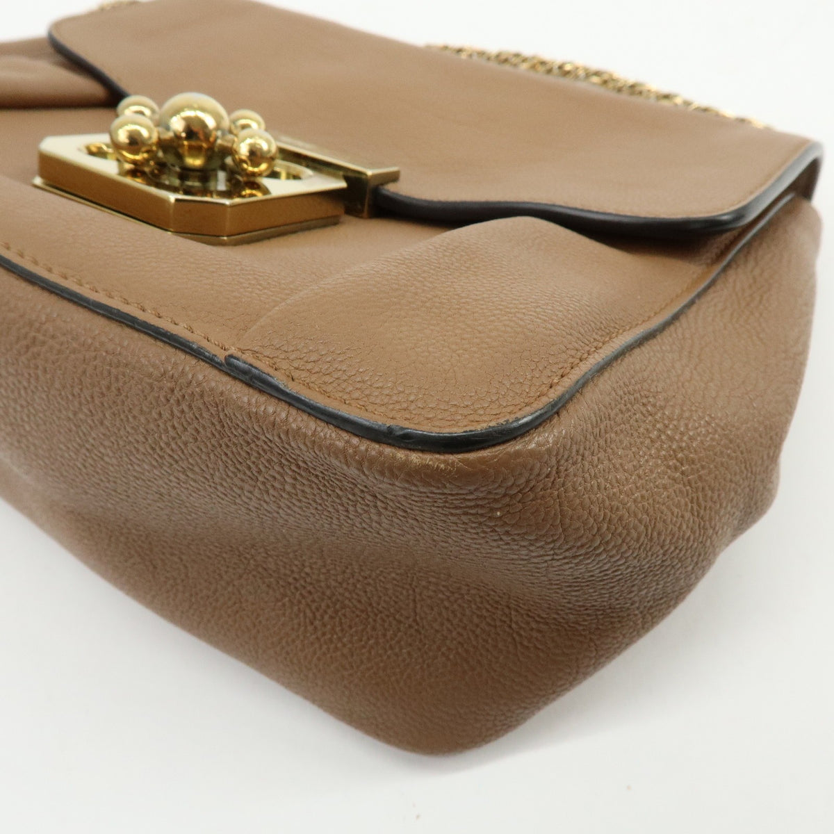 Chloe Elsie Chain Leather, Brown, Leather, Shoulder Bag