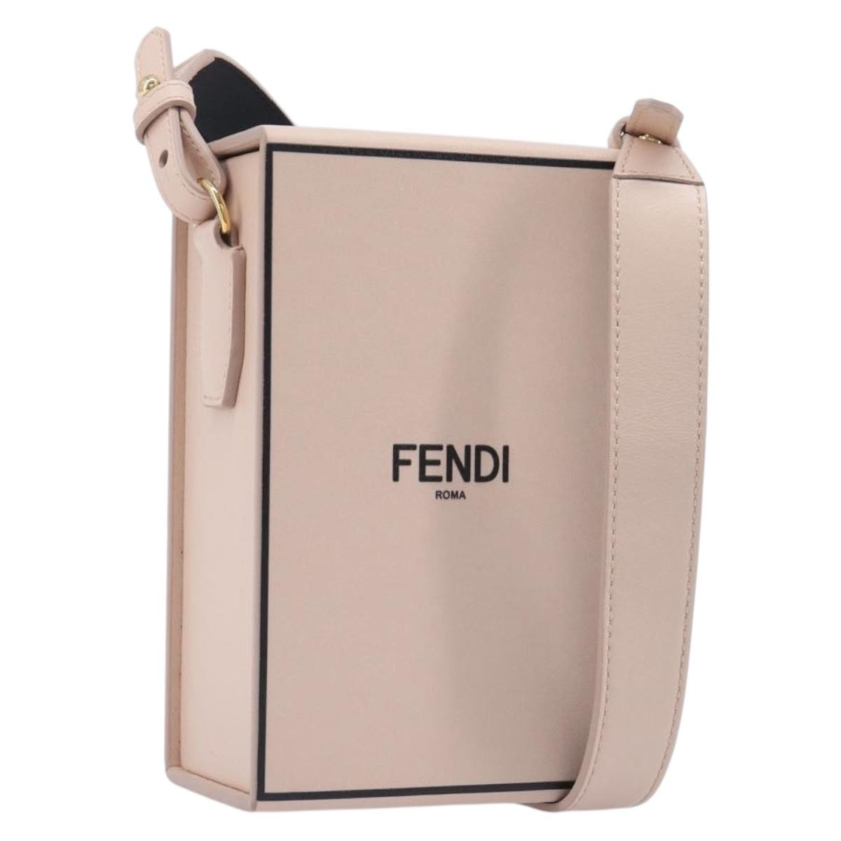 Fendi Logo Vertical Box Leather, Pink, Leather, Crossbody Bag