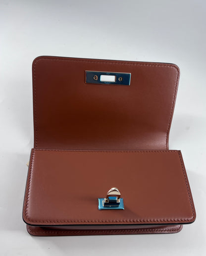 Valentino Garavani Rockstud Flip Lock Flap Bag Leather, BROWN, LEATHER, Handbag