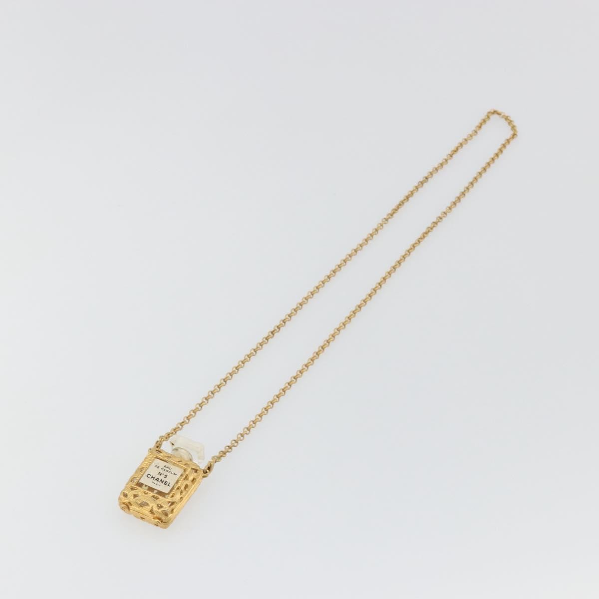 Chanel CC No.5 Perfume Bottle Pendant Metal with Crystals, Gold, Metal, Necklace